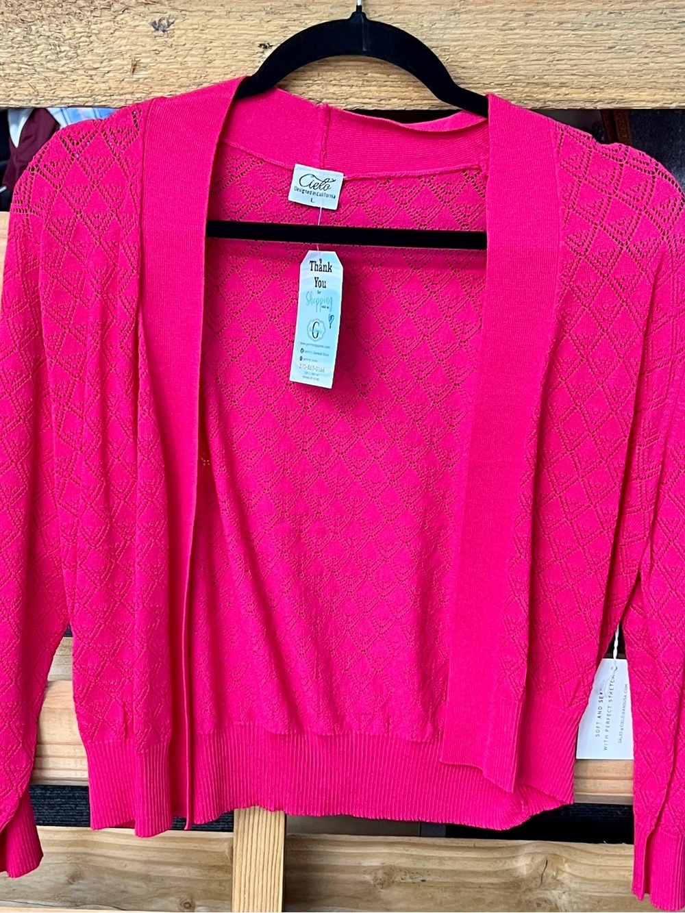 Cielo Bright Pink Open-Front Pointelle Cardigan